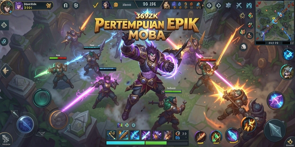 Screenshot aksi pertempuran seru dalam game MOBA.