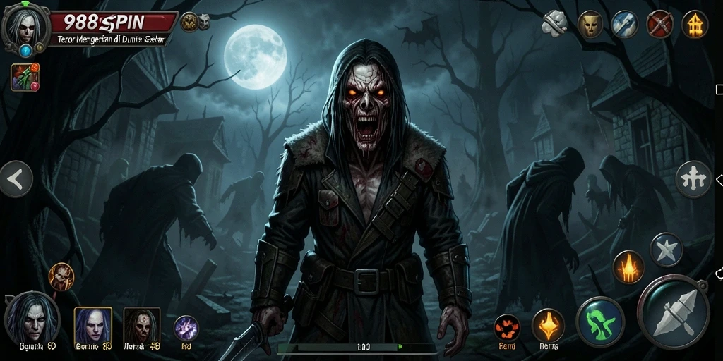 Tampilan gameplay menakutkan dari 988SPIN dengan suasana horor yang mendalam.