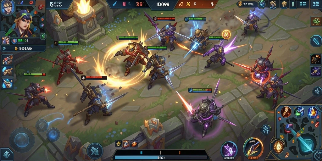 Gambaran gameplay seru dari ID098 di arena MOBA.
