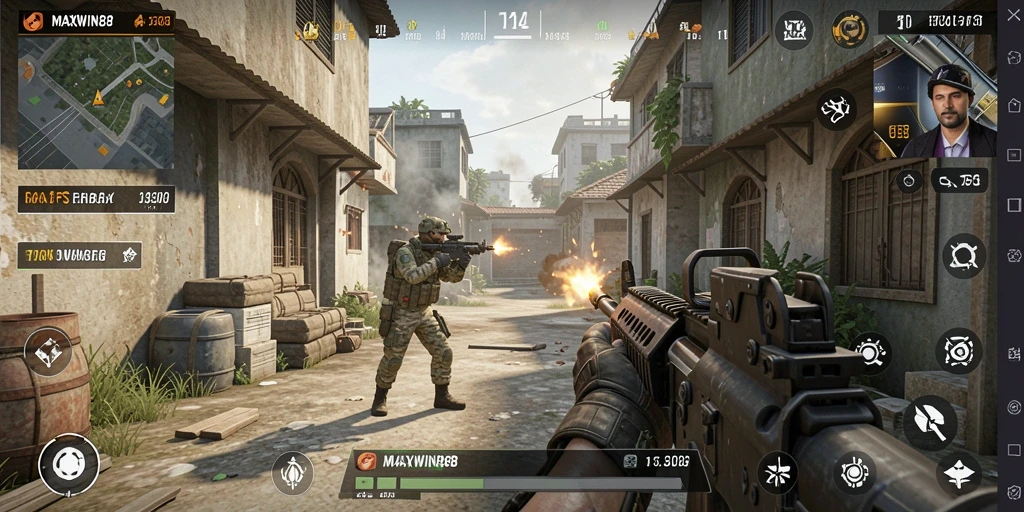 Gameplay menarik dengan pertarungan FPS yang seru dan intens.