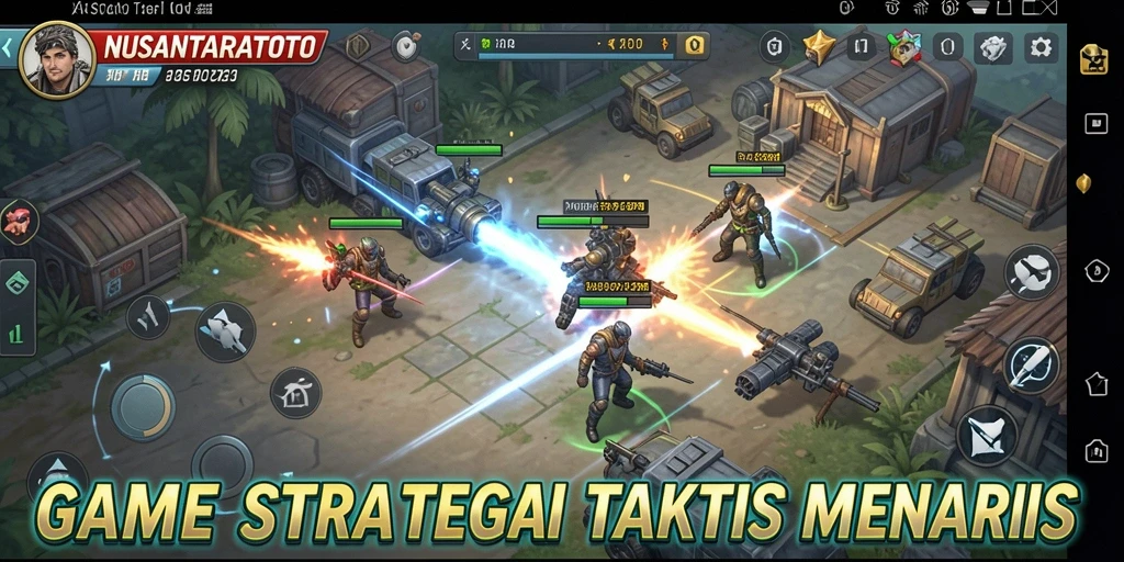 Tampilan gameplay yang menampilkan pertempuran dan pembangunan strategi dalam NUSANTARATOTO.