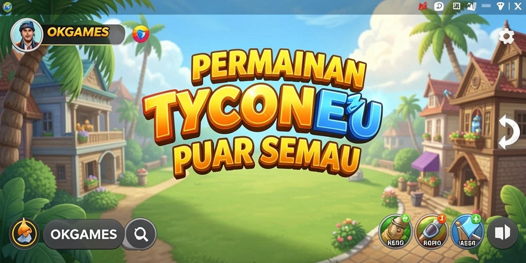 Tampilan gameplay OKGAMES yang menampilkan keseruan membangun bisnis Tycoon.