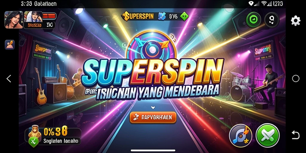 Tampilan gameplay SUPERSPIN yang penuh warna dan interaktif.