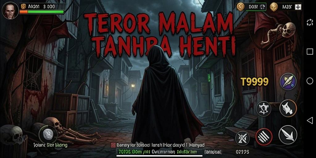 Tangkapan layar gameplay T9999 menampilkan suasana mencekam dan teror yang menghantui.
