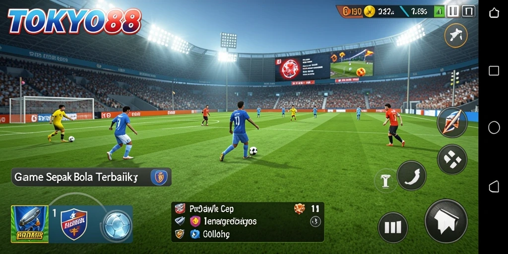Screenshot gameplay <strong>TOKYO88</strong> menampilkan aksi seru di lapangan sepak bola.