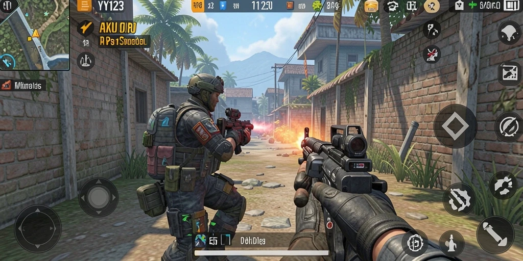 Gameplay YY123 dengan aksi tembak-menembak yang mendebarkan.